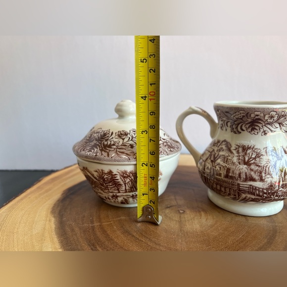 Churchill Currier & Ives “Mill Dam” Sugar Bowl w/Lid & Creamer Made in England - Picture 5 of 10